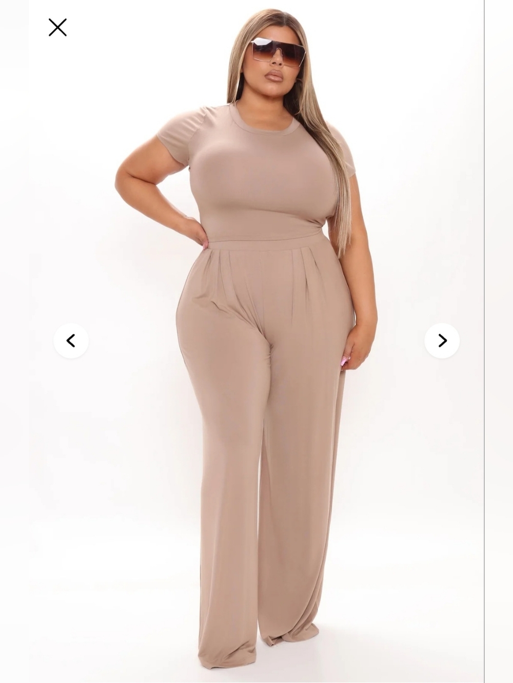 Fashion Nova Womens Plus Size Taupe Wide-Leg Pant Set